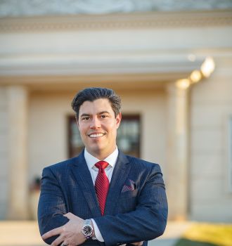 Attorney David Downey, arms crossed