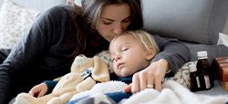 Mother taking care of a child
